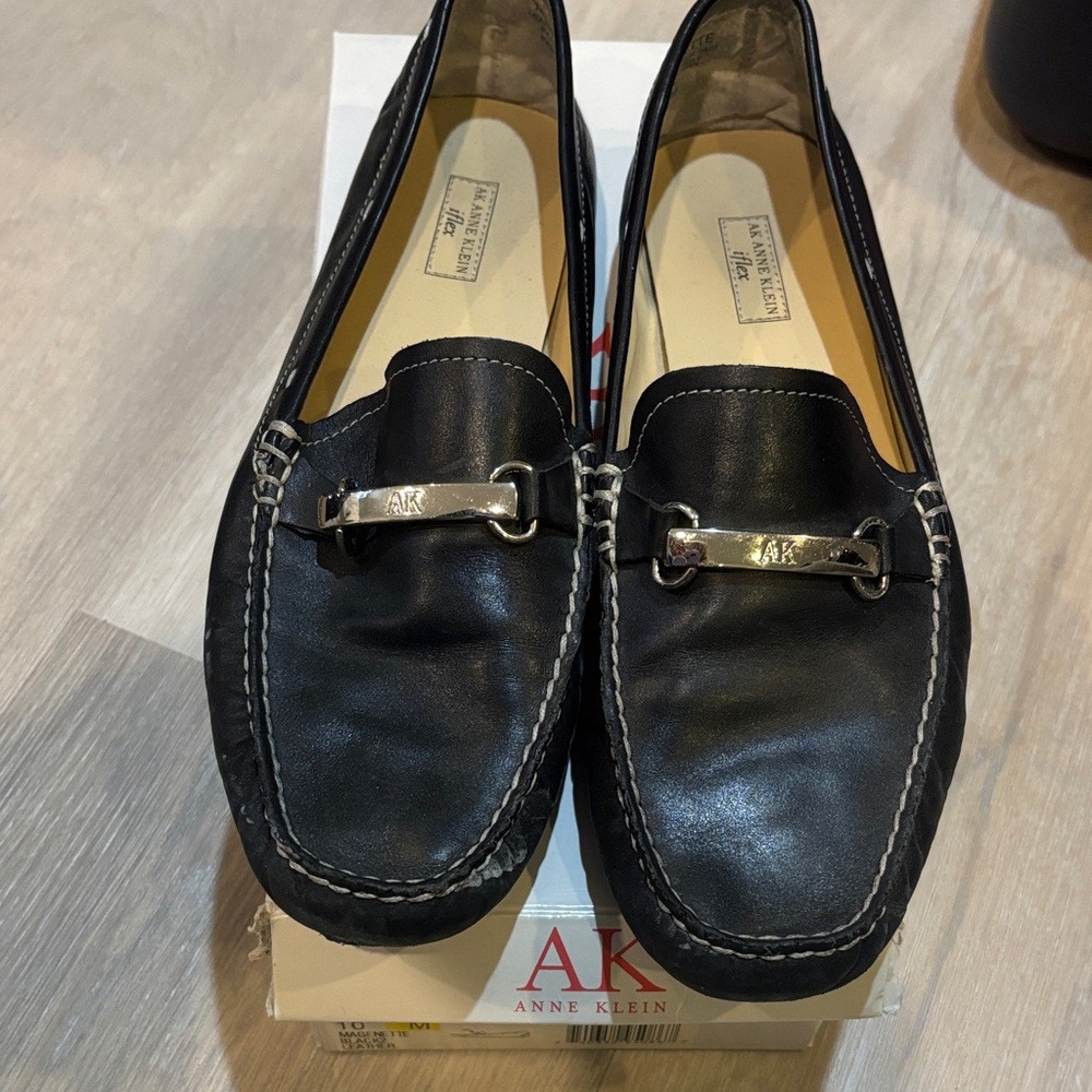 Anne Klein Black Leather Bit Loafers